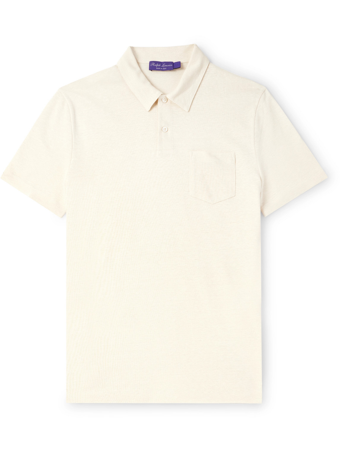 Ralph Lauren Purple Label Linen And Cotton-blend Piqué Polo Shirt In Neutrals