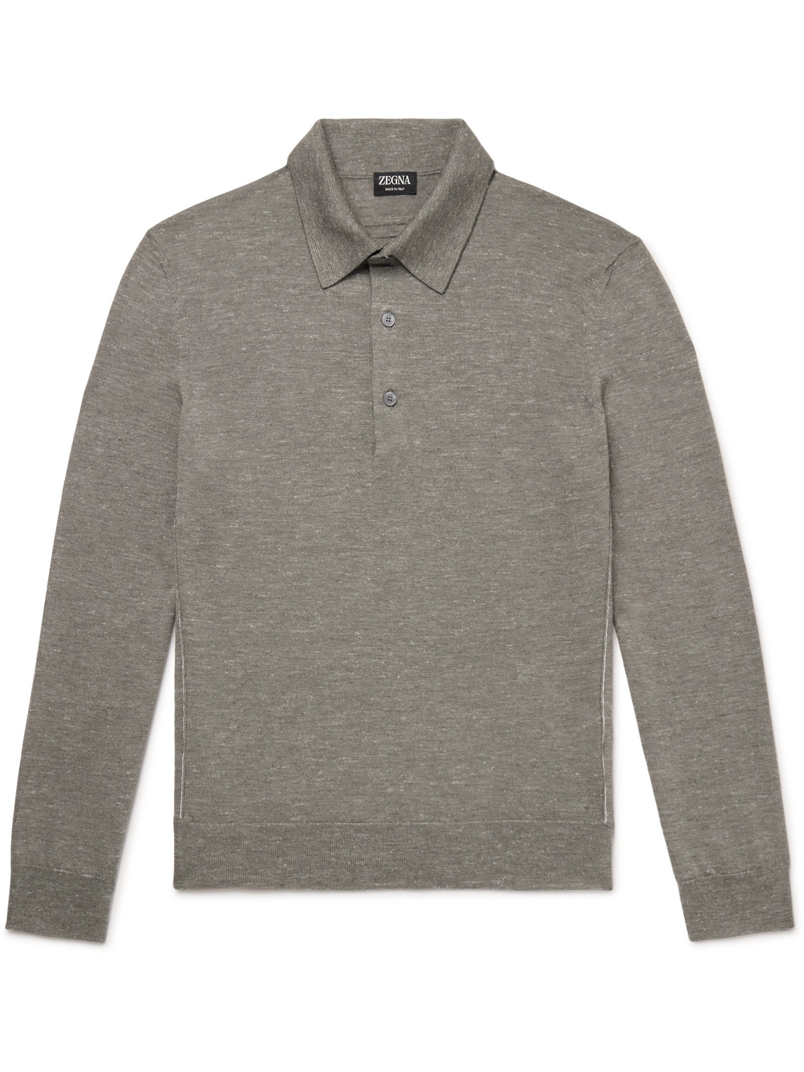 Zegna Silk, Cashmere And Linen-blend Polo Shirt In Brown