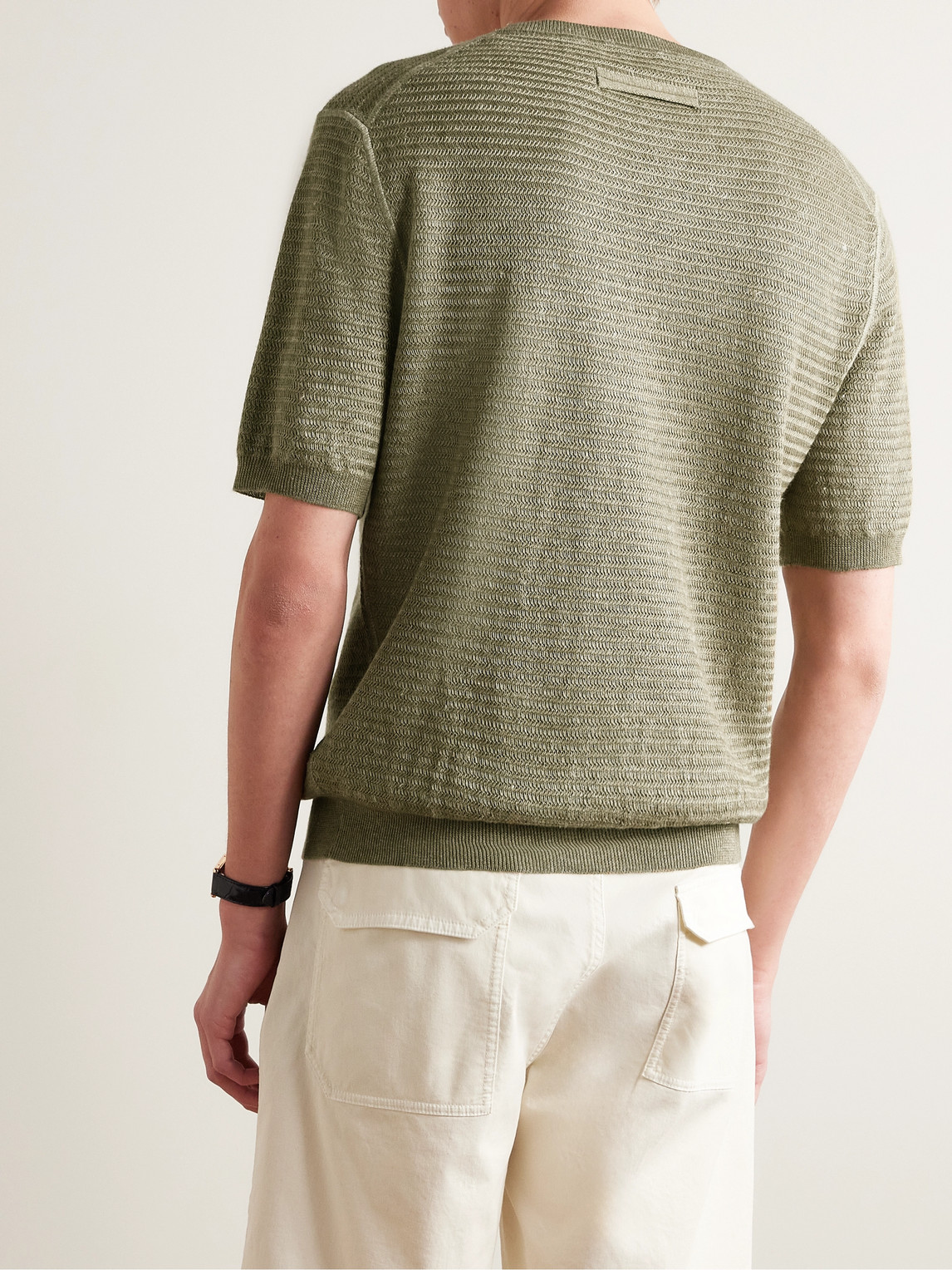 Shop Zegna Herringbone Silk, Linen And Cashmere-blend T-shirt In Green