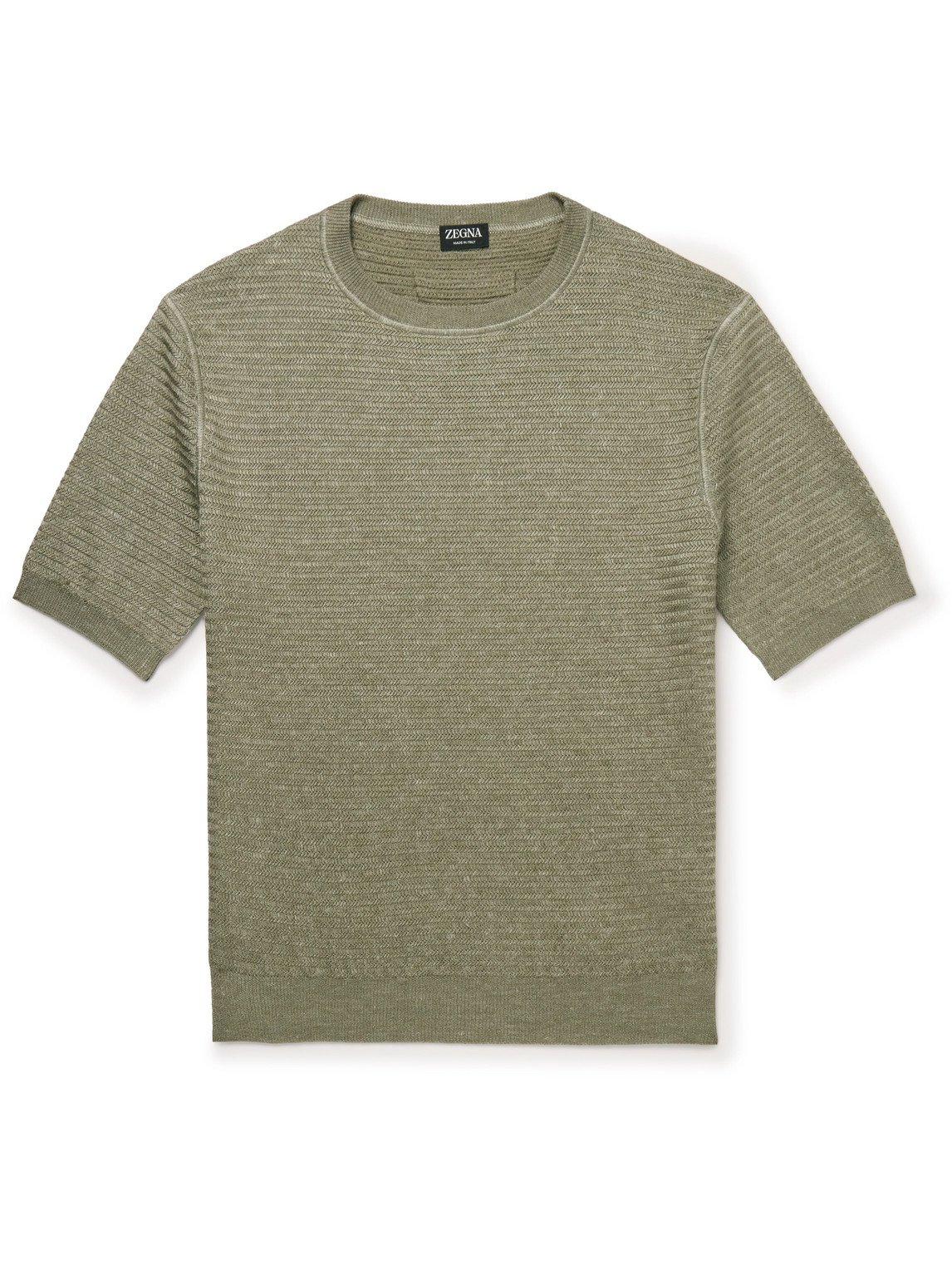 Zegna Herringbone Silk, Linen And Cashmere-blend T-shirt In Green