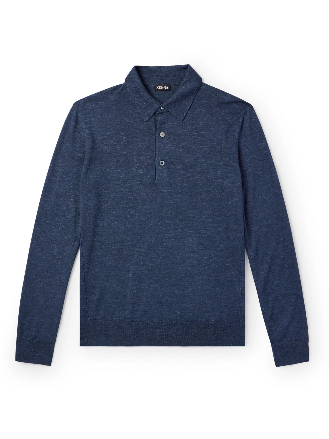 Zegna Silk, Cashmere And Linen-blend Polo Shirt In Blue