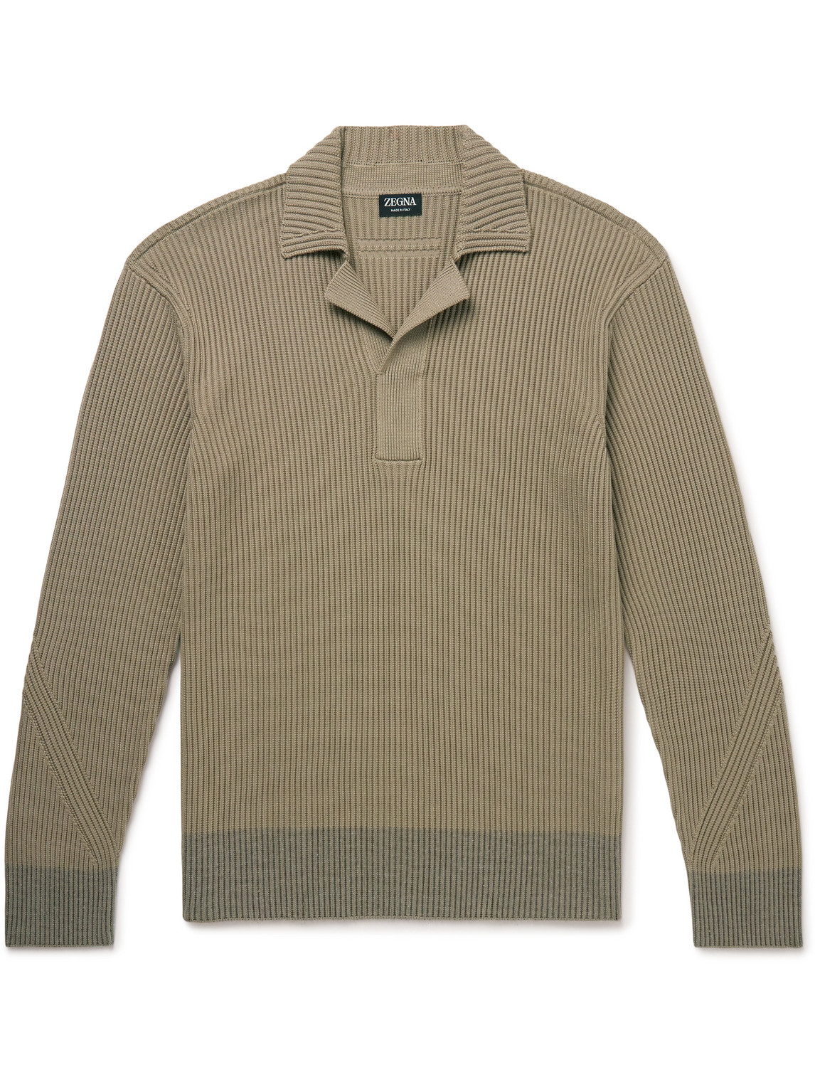 Zegna Ribbed Mulberry Silk And Cotton-blend Polo Shirt In Green