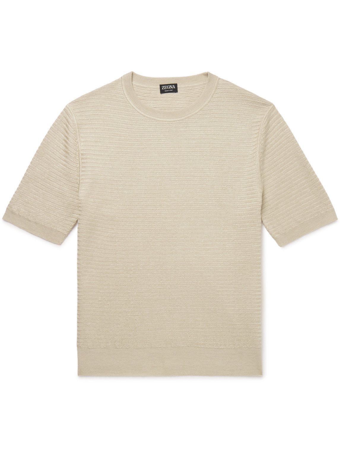 Zegna Herringbone Silk, Linen And Cashmere-blend T-shirt In Neutrals
