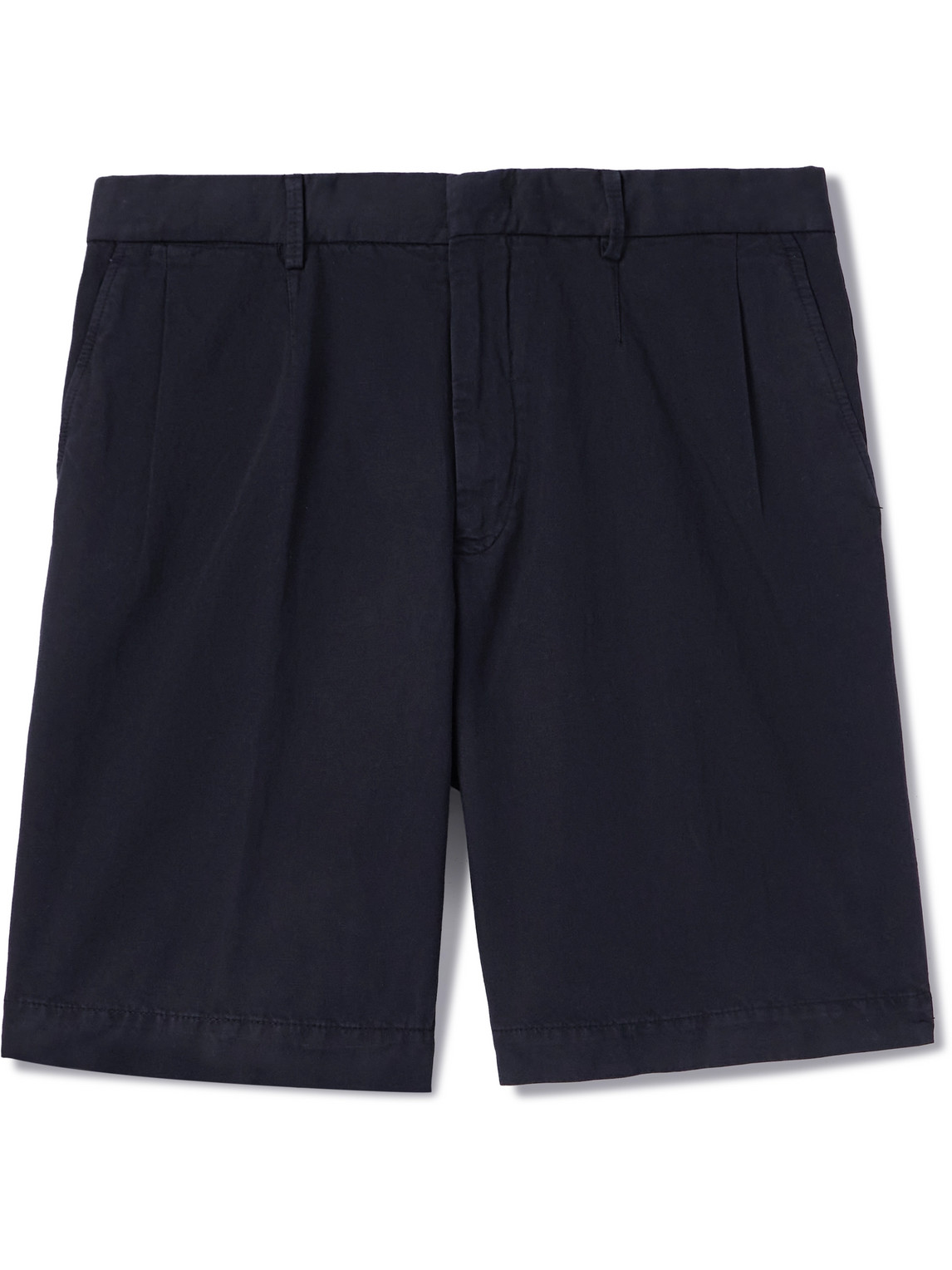 Zegna Straight-leg Pleated Cotton And Linen-blend Twill Shorts In Blue