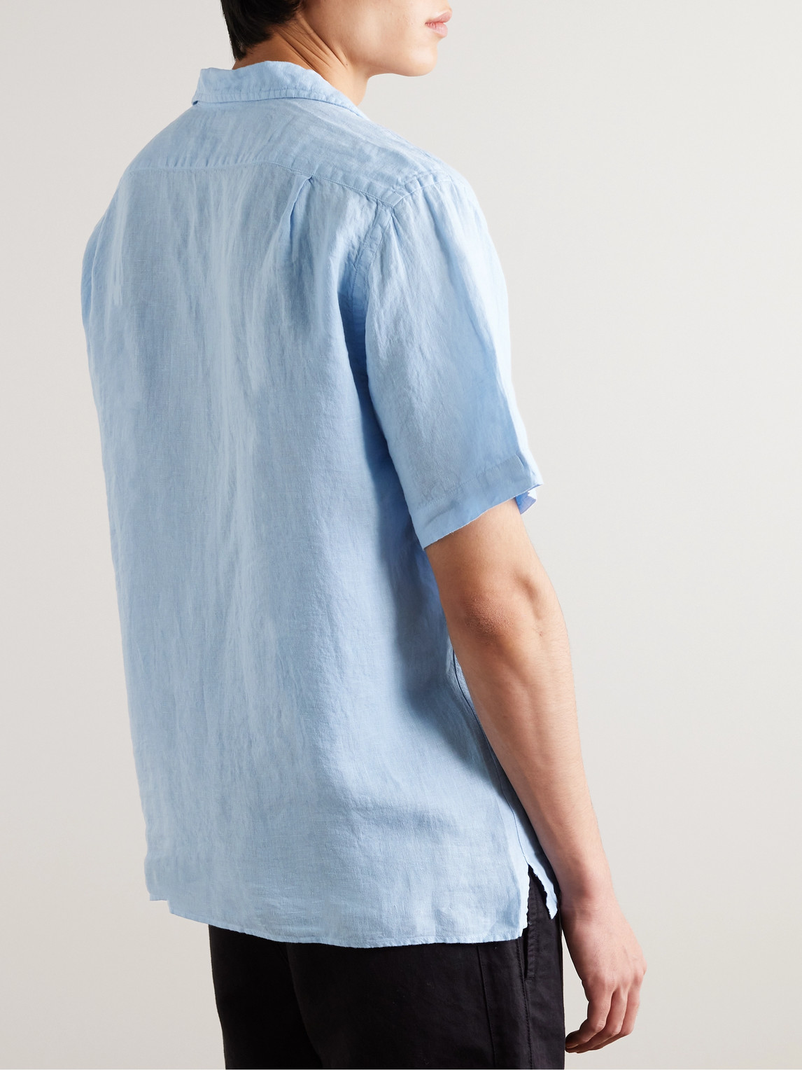 Shop Hartford Palm Convertible-collar Linen Shirt In Blue