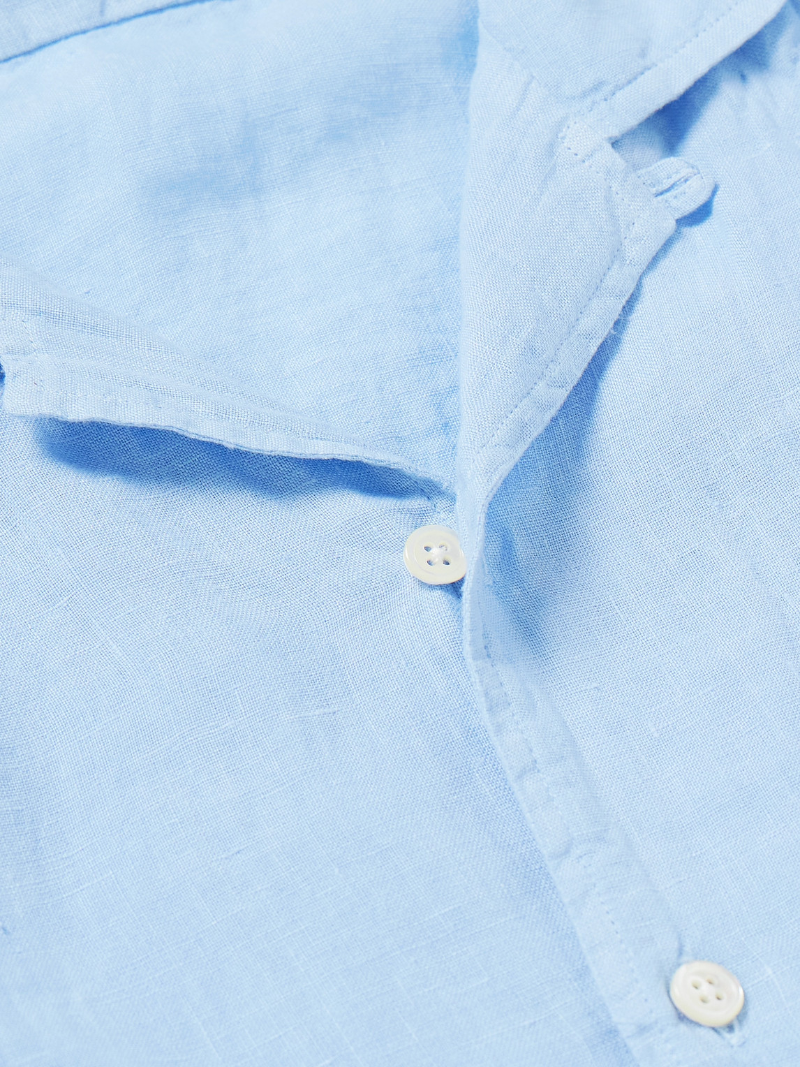Shop Hartford Palm Convertible-collar Linen Shirt In Blue
