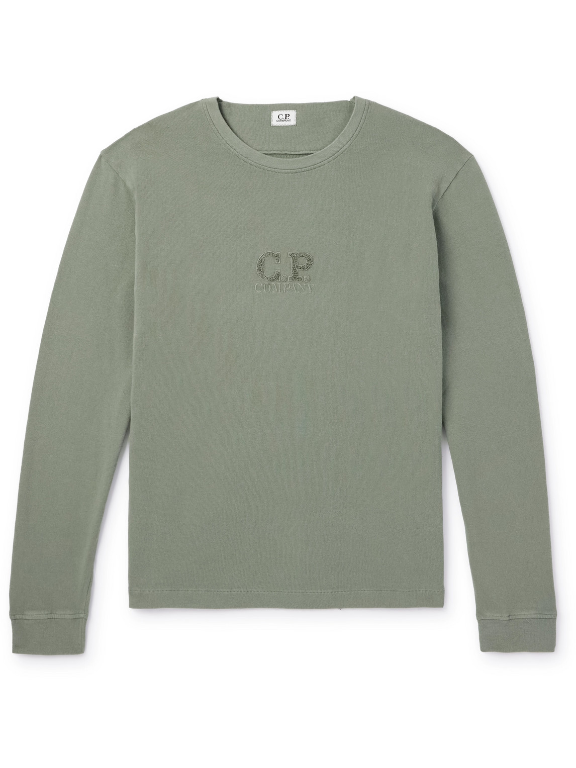 C.p. Company Logo-embroidered Bouclé-trimmed Cotton-jersey Sweatshirt In Green