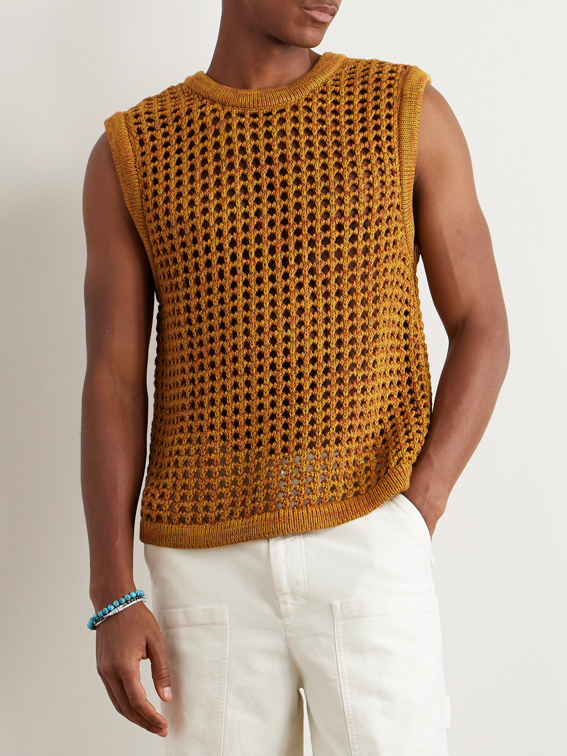 Shop Nicholas Daley Crocheted Cotton Sweater Vest In Orange