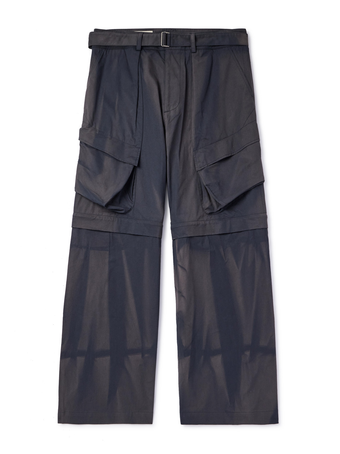 Jiyongkim Bleached Belted Convertible Cargo Trousers In Blue