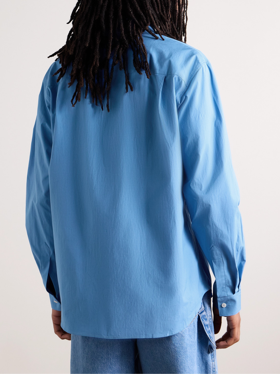 Shop Maison Kitsuné Logo-appliquéd Cotton-poplin Shirt In Blue