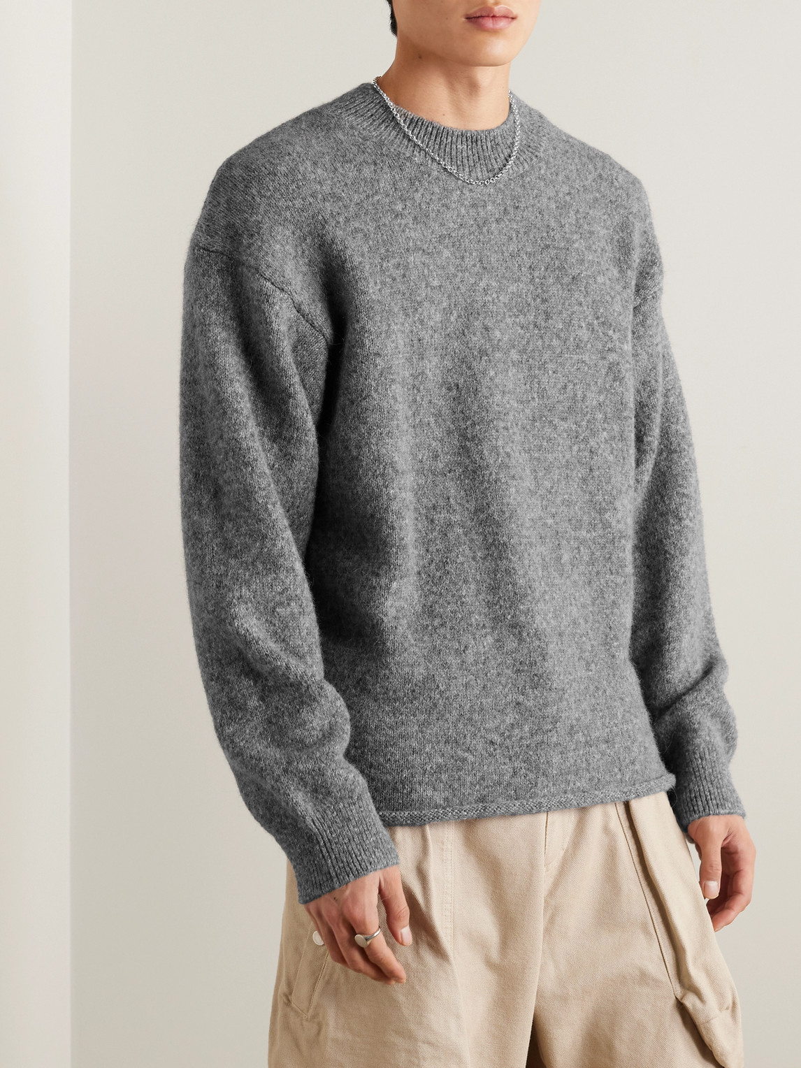 Shop Jacquemus Logo-intarsia Alpaca-blend Sweater In Gray