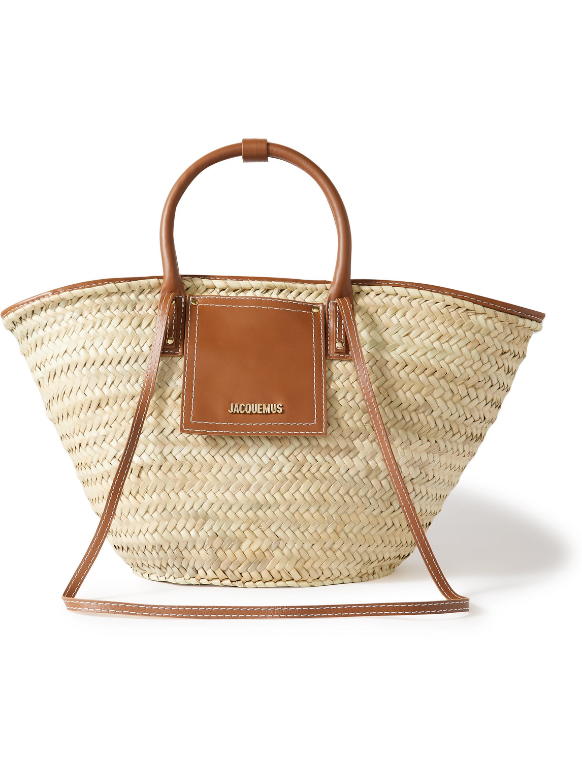 Jacquemus Leather-trimmed Raffia Tote Bag In Neutrals
