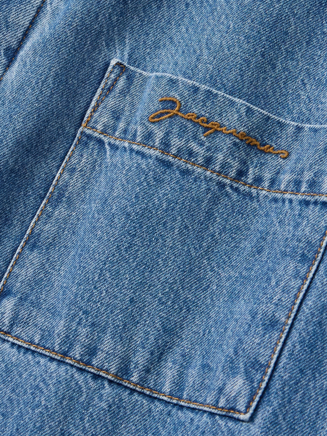 Shop Jacquemus Boulanger Logo-embroidered Padded Recycled-denim Overshirt In Blue