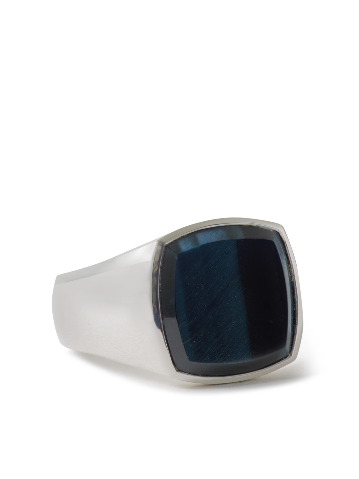 Tom Wood Rhodium-plated Sterling Silver And Hawk Eye Signet Ring