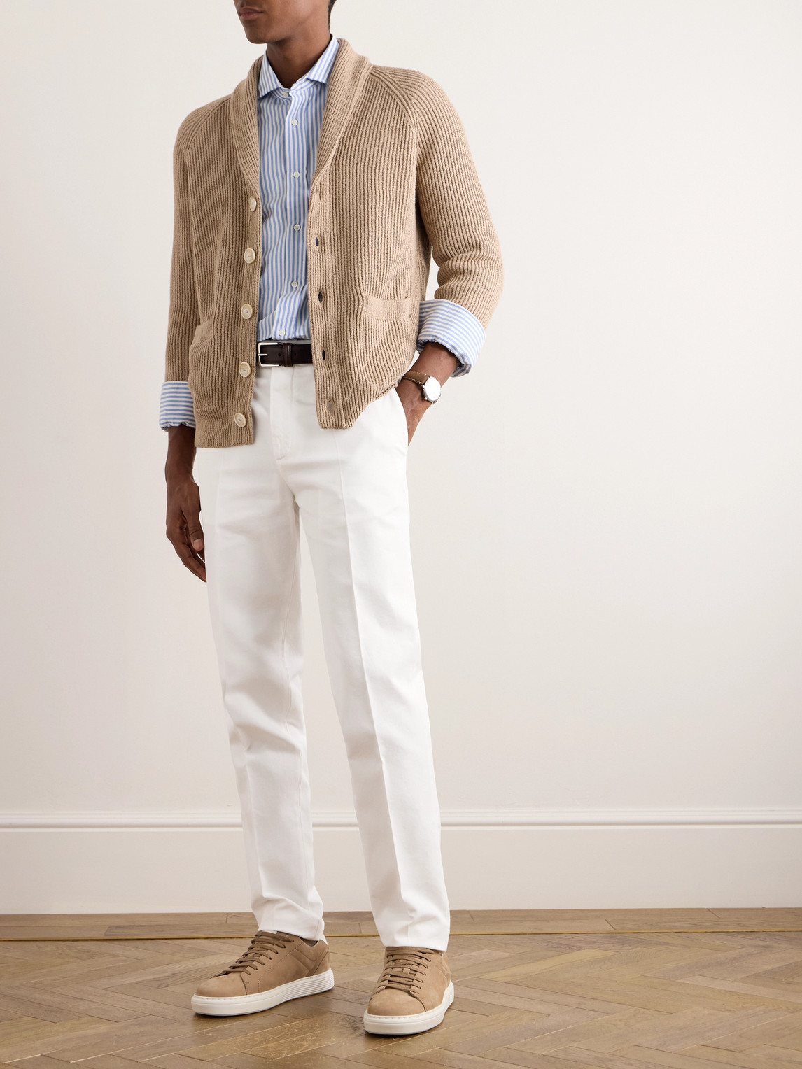 Shop Brunello Cucinelli Straight-leg Cotton-twill Trousers In White