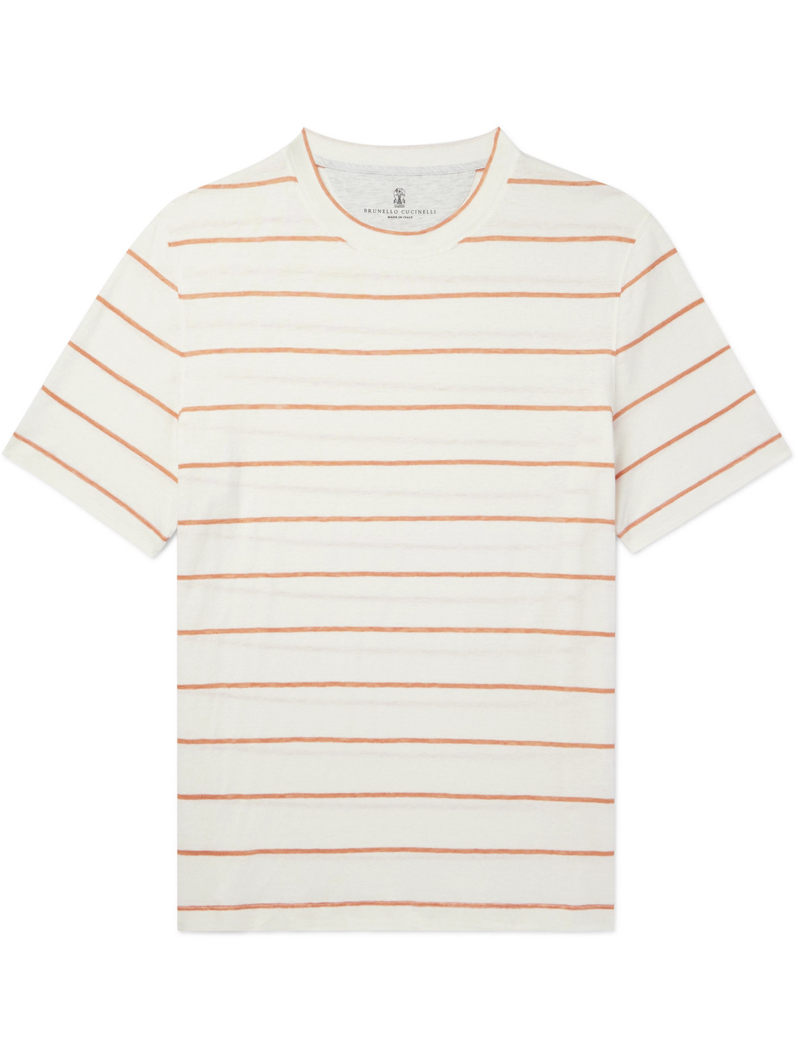 Brunello Cucinelli Striped Linen And Cotton-blend T-shirt In Neutrals