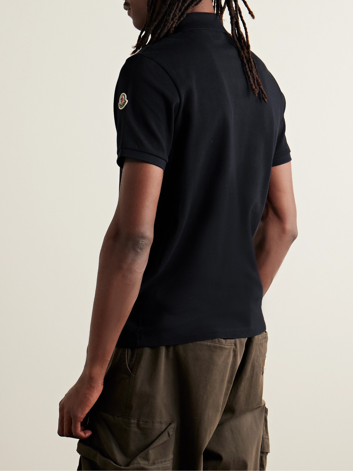 Shop Moncler Logo-appliquéd Webbing-trimmed Cotton-piqué Polo Shirt In Blue
