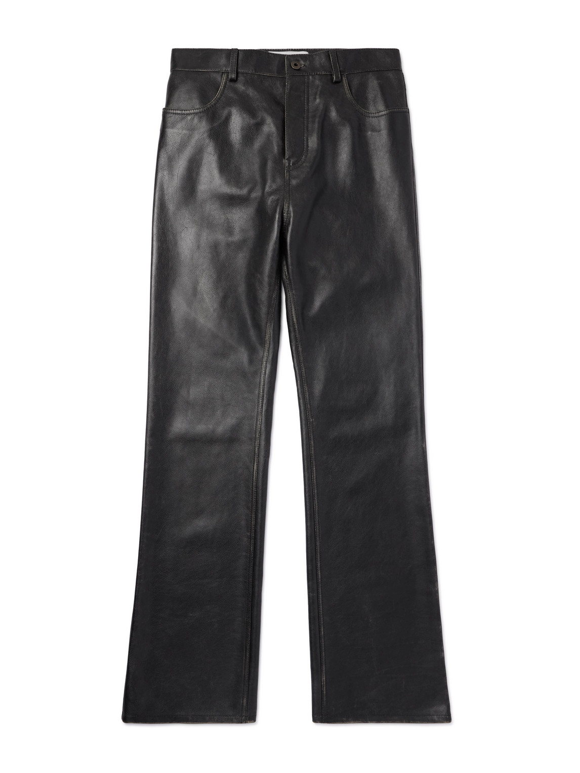 Straight-Leg Distressed Full-Grain Leather Trousers