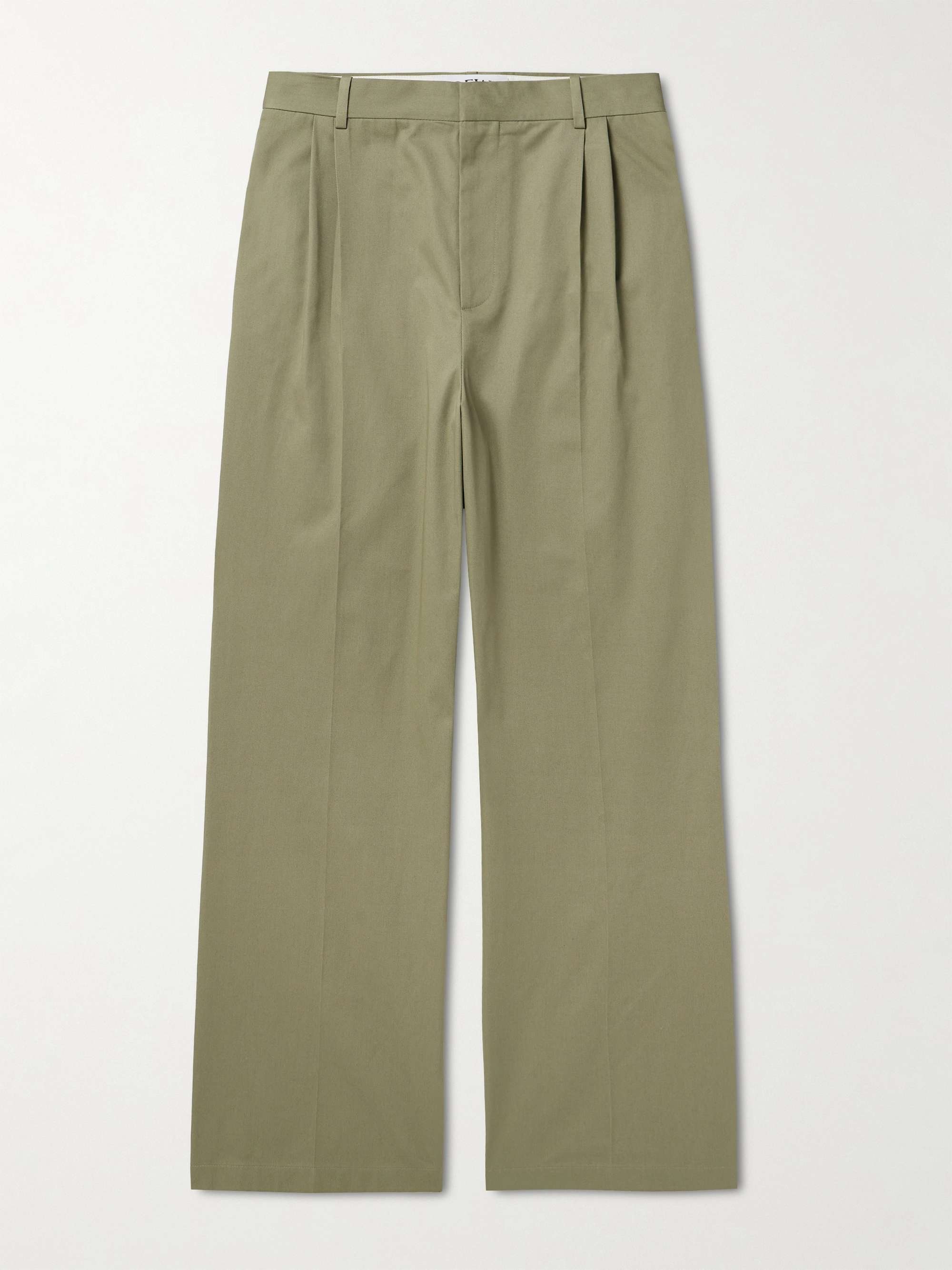 LOEWE Wide-Leg Pleated Logo-Embroidered Cotton-Twill Trousers for Men ...