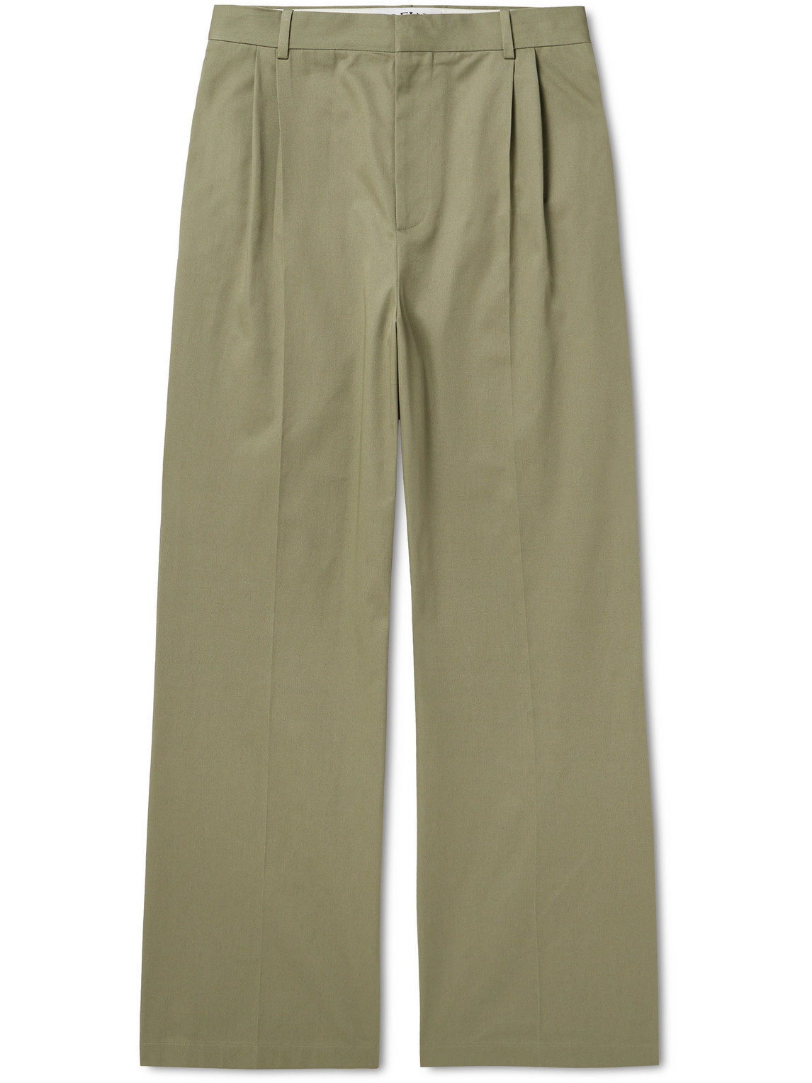 Loewe Wide-leg Pleated Logo-embroidered Cotton-twill Trousers In Green