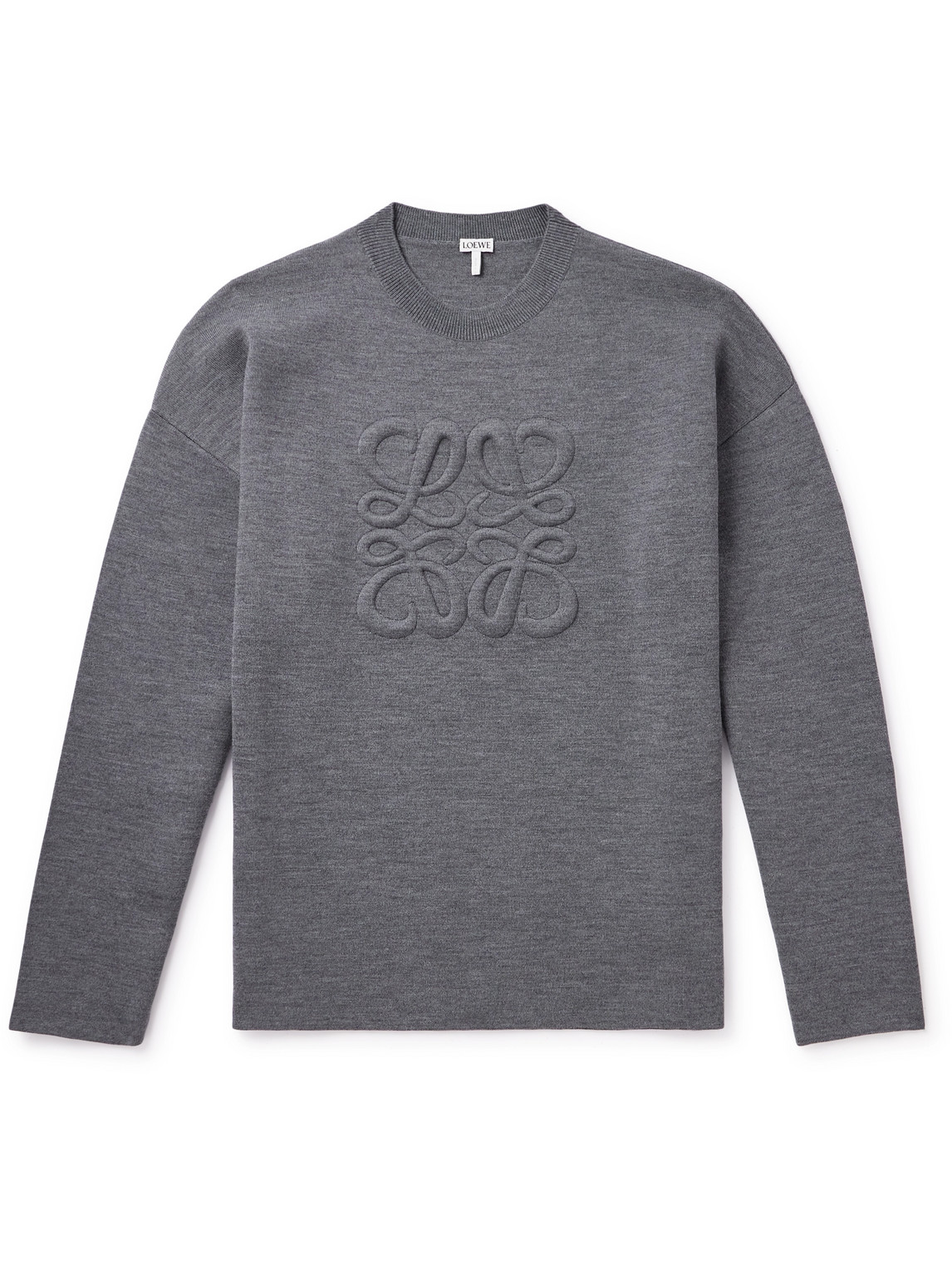 Loewe Logo-embroidered Wool-blend Sweater In Gray