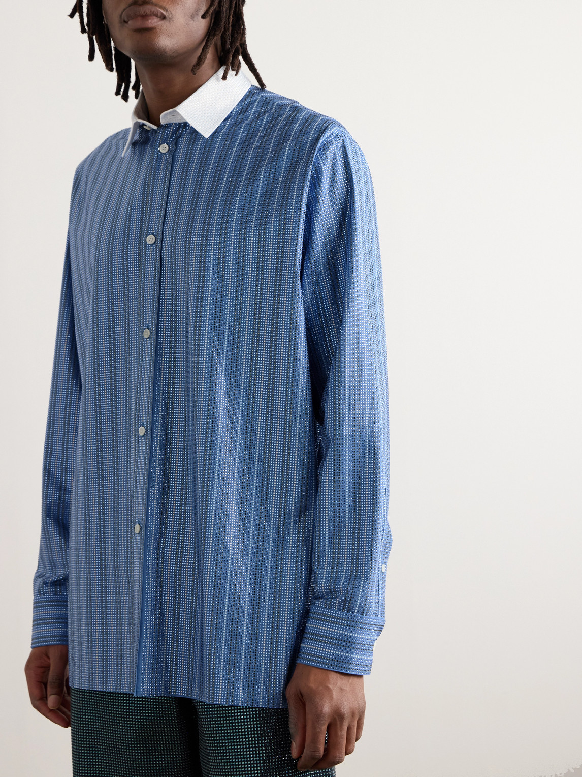 Shop Loewe Crystal-embellished Cotton-poplin Shirt In Blue