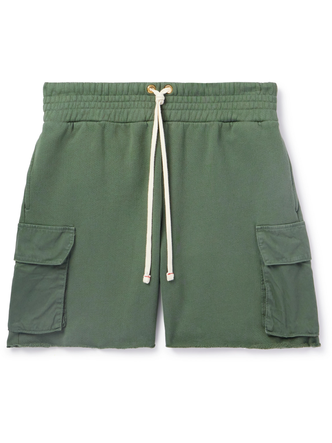 Shop Les Tien Straight-leg Cotton-jersey Drawstring Cargo Shorts In Green