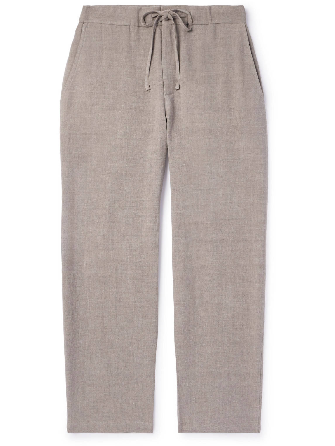 De Bonne Facture Straight-leg Linen And Wool-blend Drawstring Trousers In Gray