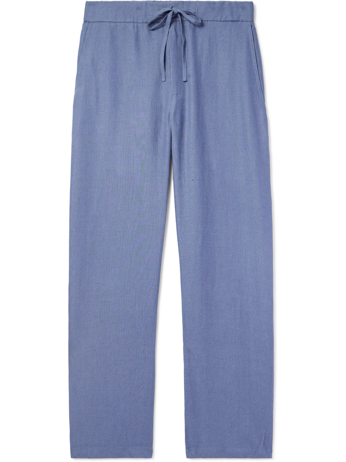 De Bonne Facture Straight-leg Linen Drawstring Trousers In Blue