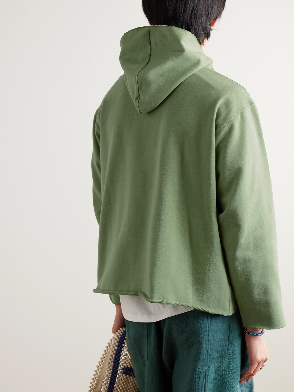 Shop Kartik Research Embroidered Distressed Cotton-jersey Hoodie In Green