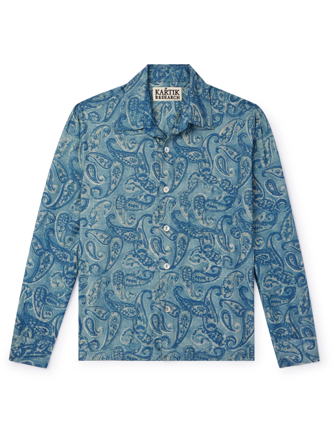 Kartik Research Camp-collar Paisley-print Silk Shirt In Blue