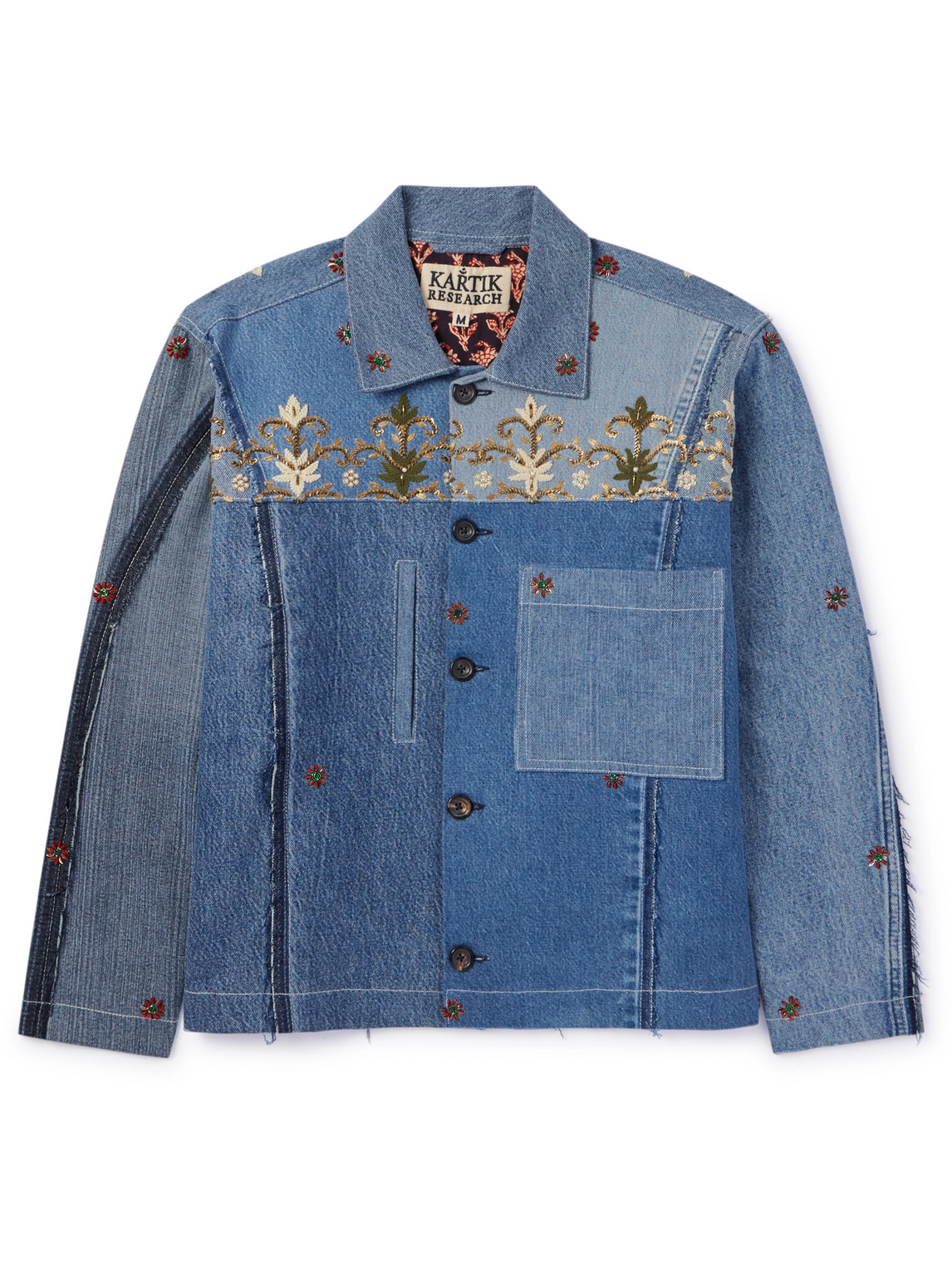 Kartik Research Panelled Embellished Upcycled Denim Jacket In Blue