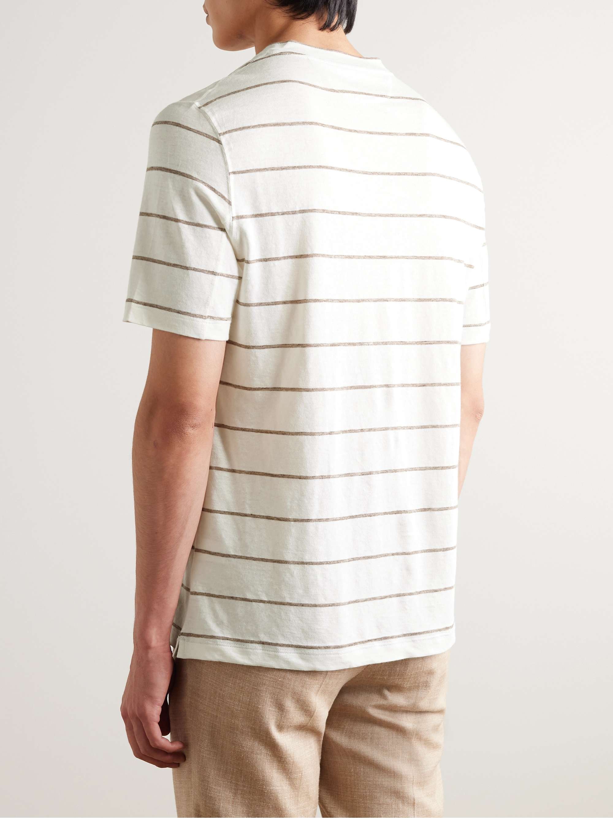 BRUNELLO CUCINELLI Striped Linen and Cotton-Blend T-Shirt for Men | MR ...