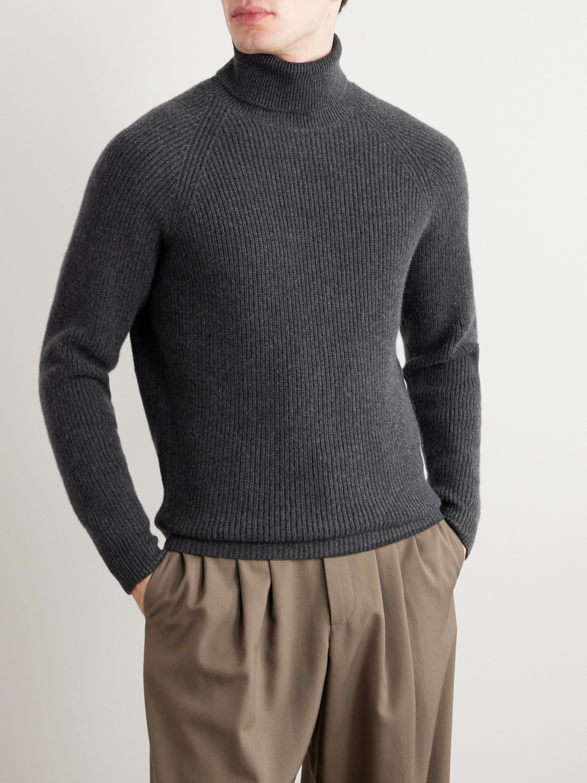Shop Saman Amel Ribbed Cashmere Rollneck Sweater In Gray