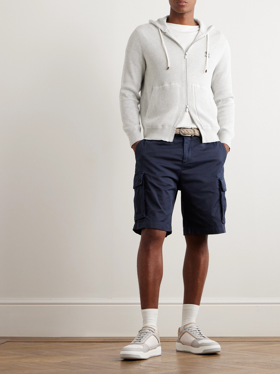 Shop Brunello Cucinelli Straight-leg Cotton-blend Twill Cargo Shorts In Blue