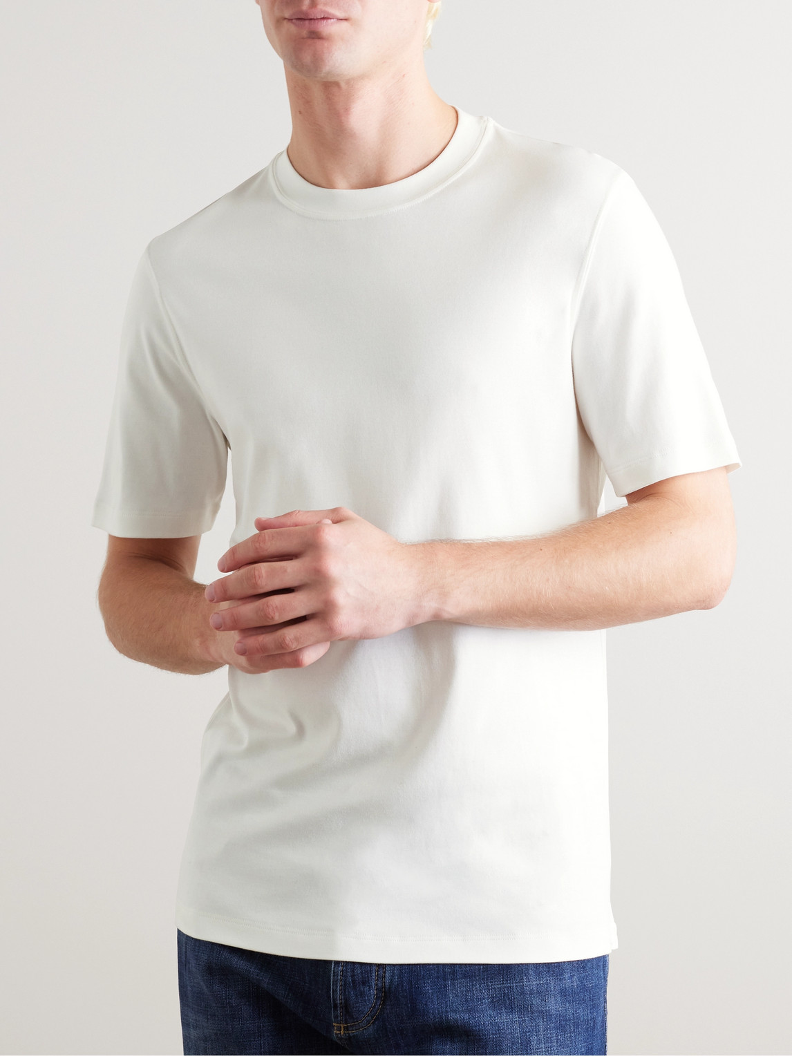 Shop Brunello Cucinelli Cotton And Silk-blend Jersey T-shirt In White