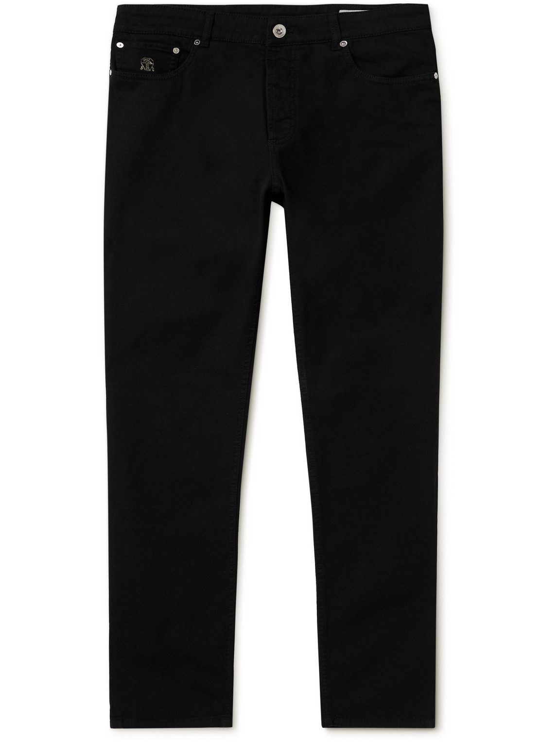 Brunello Cucinelli Slim-fit Straight-leg Logo-embroidered Jeans In Black