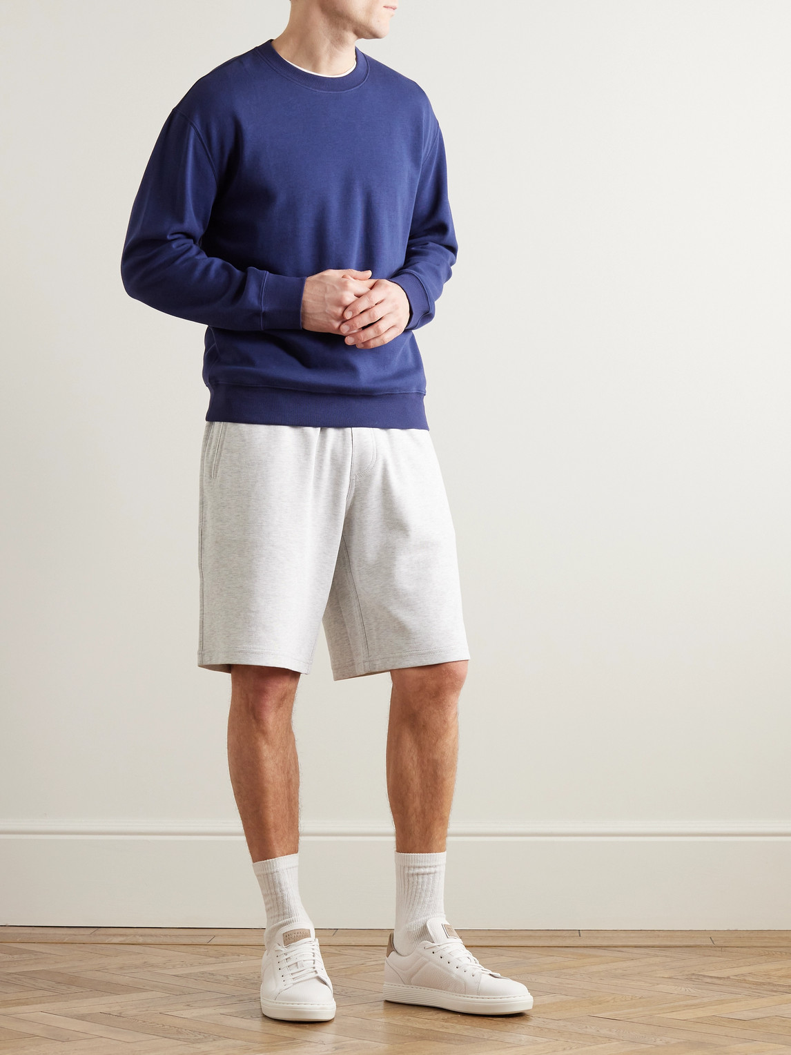 Shop Brunello Cucinelli Straight-leg Cotton-blend Jersey Drawstring Shorts In Gray