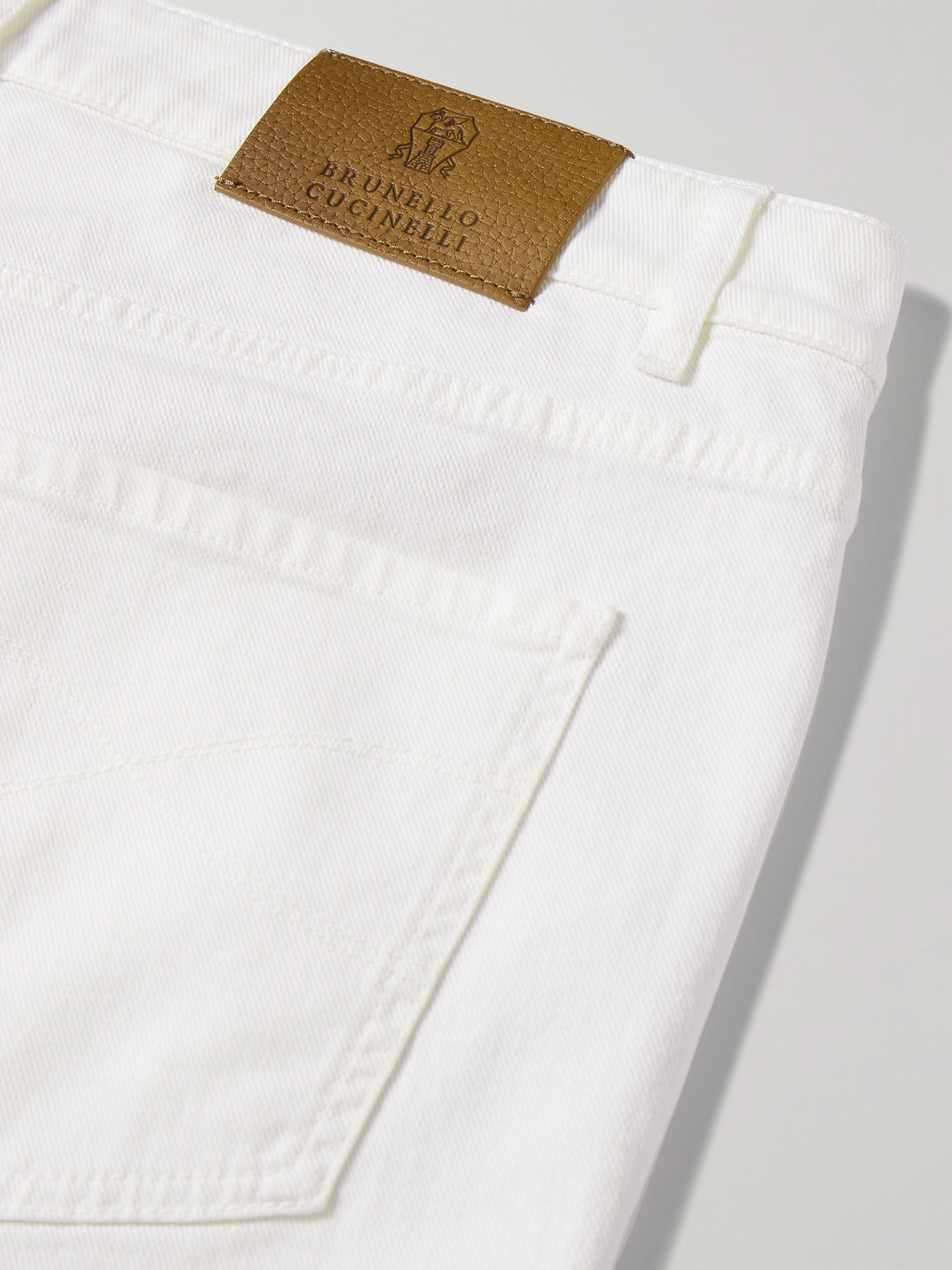 Shop Brunello Cucinelli Slim-fit Straight-leg Logo-embroidered Jeans In White