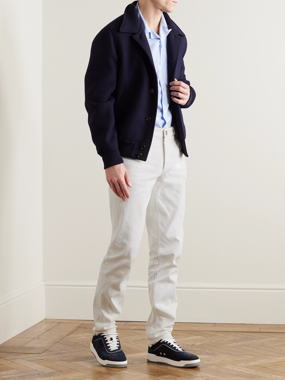 Shop Brunello Cucinelli Slim-fit Straight-leg Logo-embroidered Jeans In White