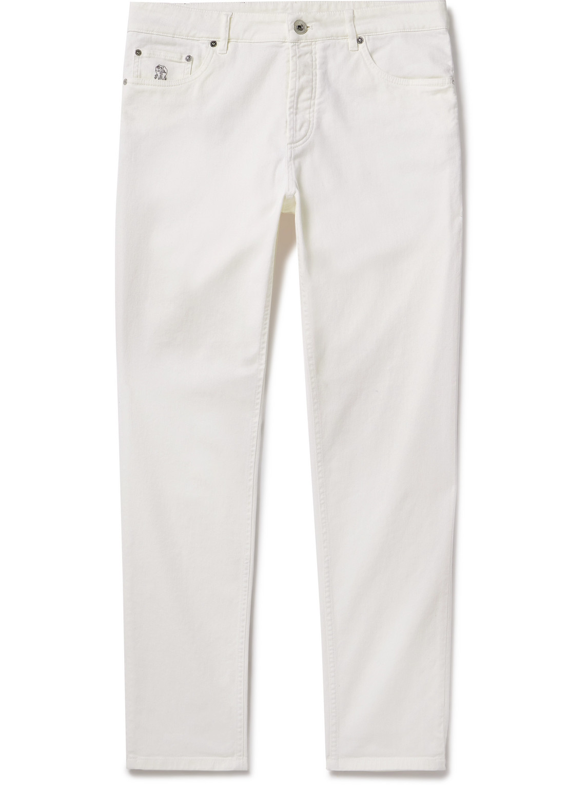 Brunello Cucinelli Slim-fit Straight-leg Logo-embroidered Jeans In White
