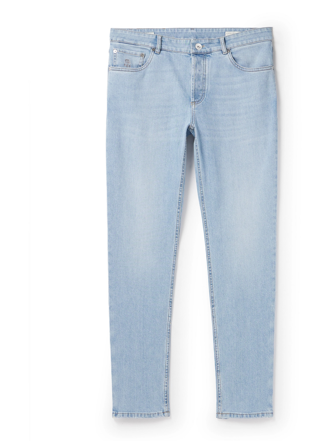 Brunello Cucinelli Slim-fit Straight-leg Logo-embroidered Jeans In Blue