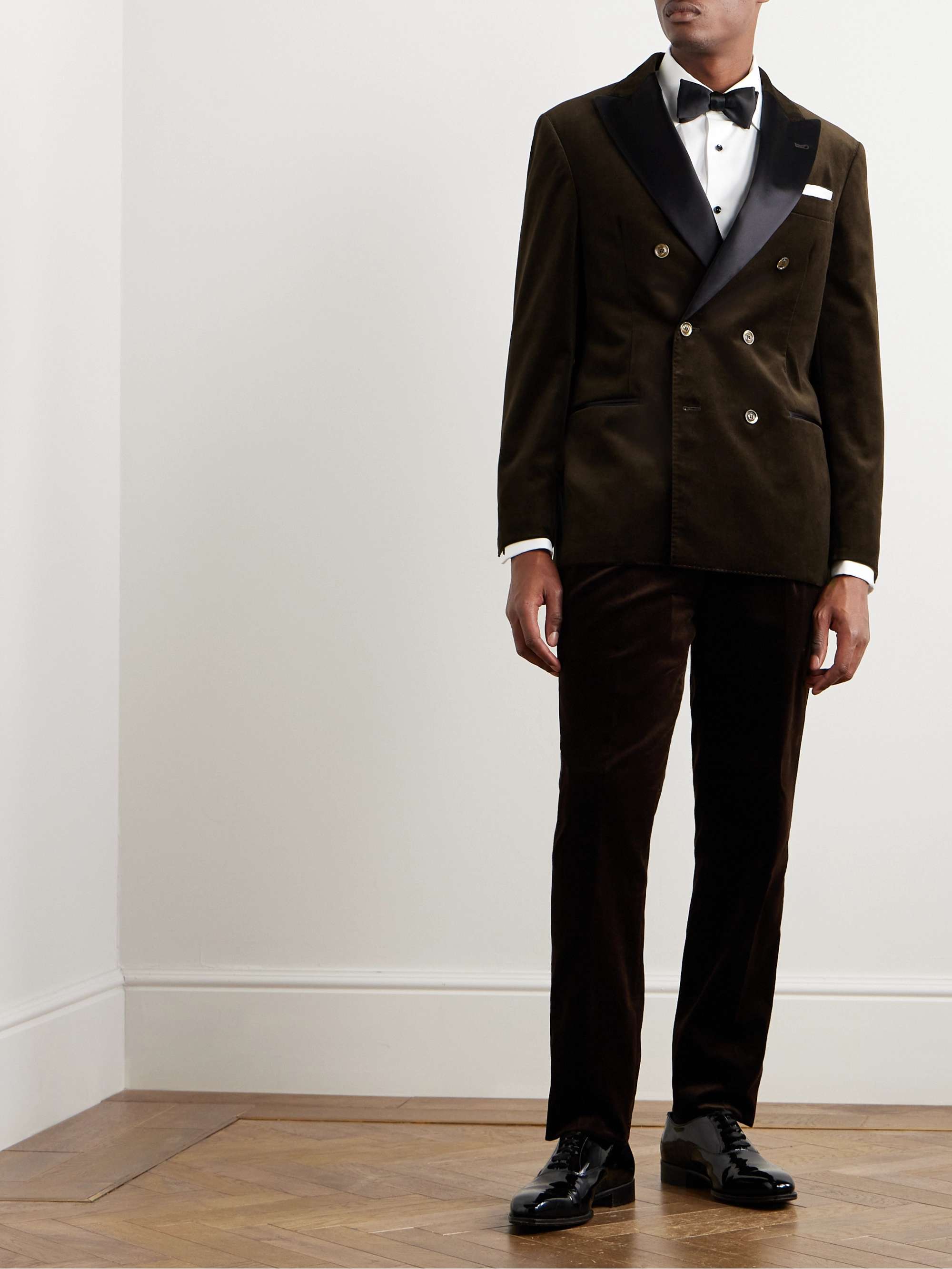 Shawl-Collar Double-Breasted Cotton-Velvet Tuxedo Jacket