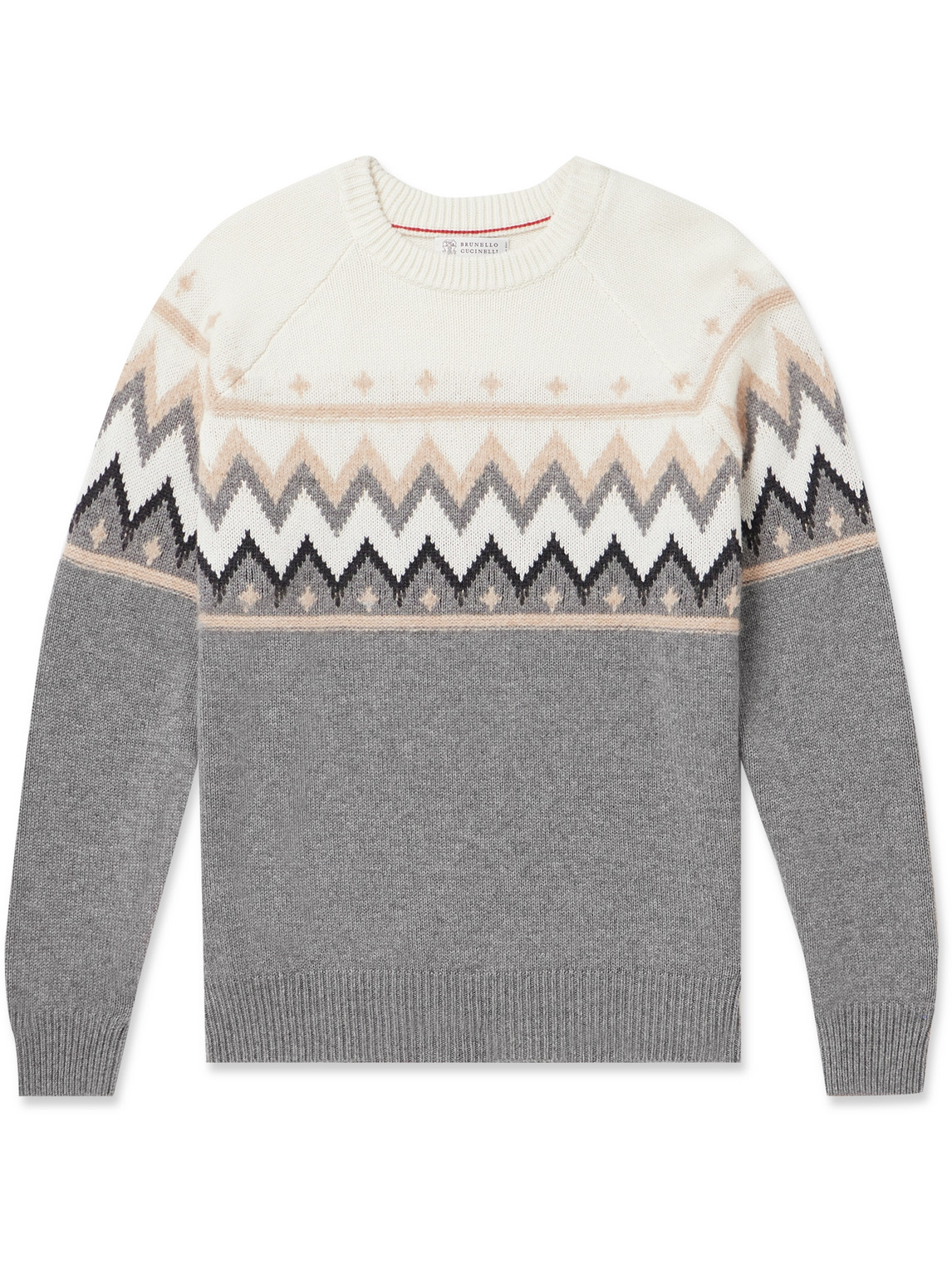Brunello Cucinelli Fair Isle Cashmere Sweater In Gray