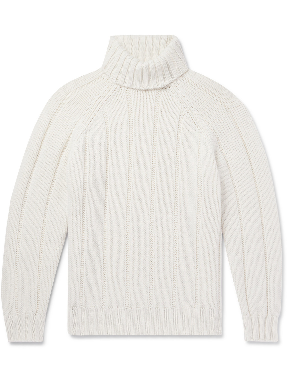 Shop Brunello Cucinelli Ribbed Cashmere Rollneck Sweater In White