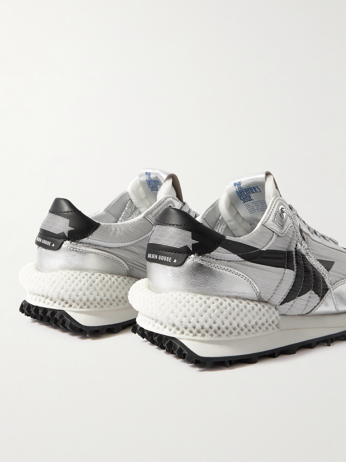 Shop Golden Goose Marathon Metallic Leather-trimmed Ripstop Sneakers In White