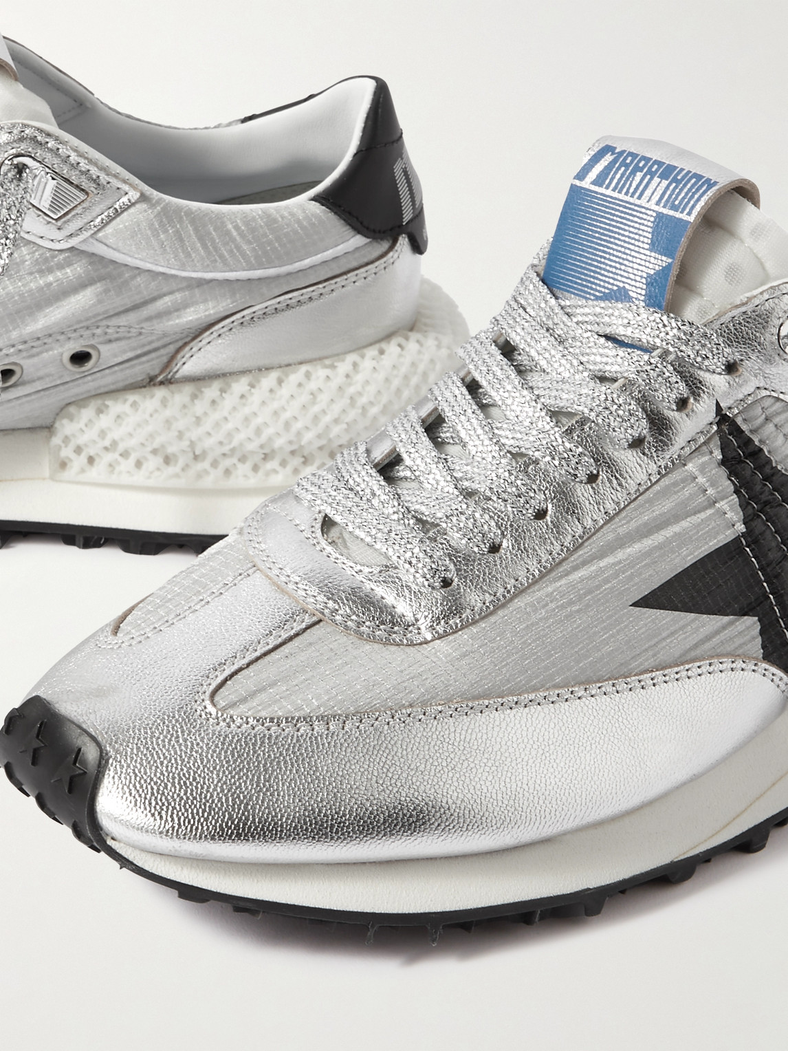 Shop Golden Goose Marathon Metallic Leather-trimmed Ripstop Sneakers In White