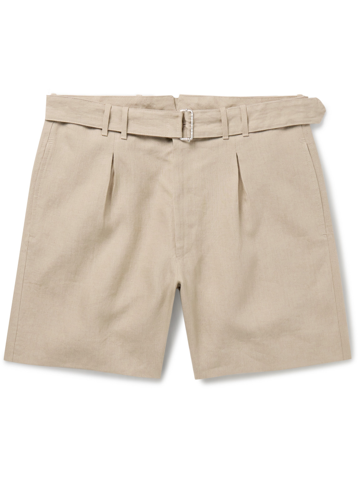 Stòffa Wide-leg Belted Pleated Linen Shorts In Neutrals