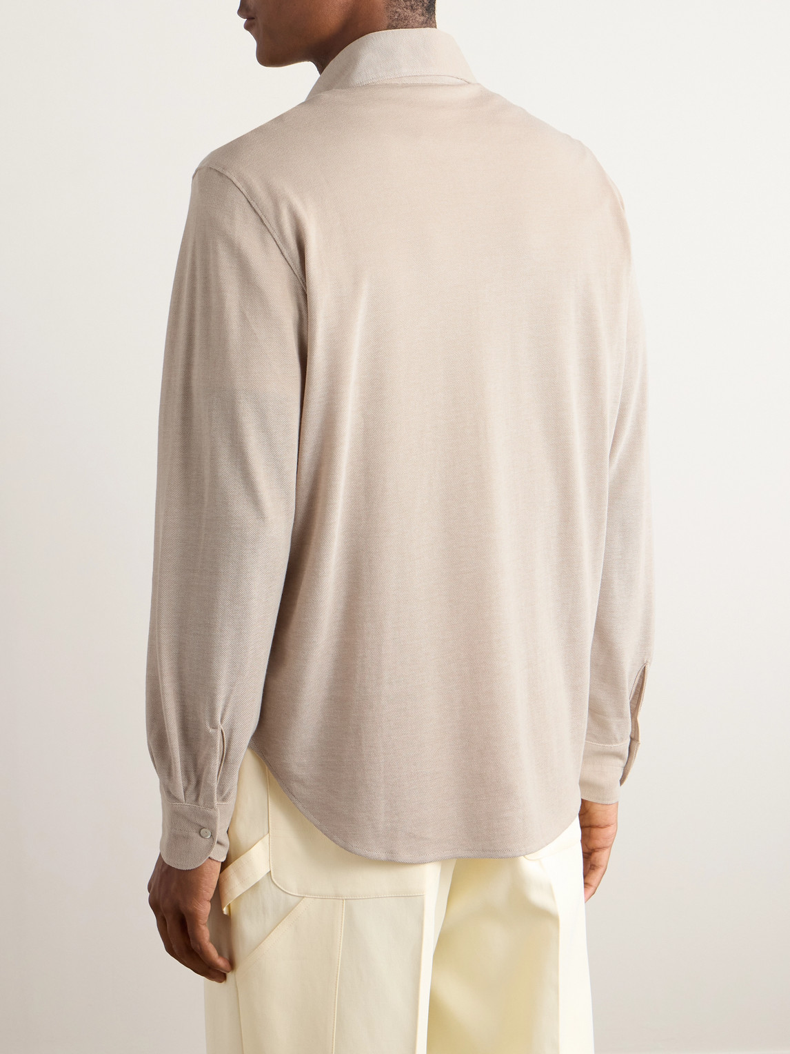 Shop Stòffa Spread-collar Cotton And Silk-blend Piqué Shirt In Neutrals