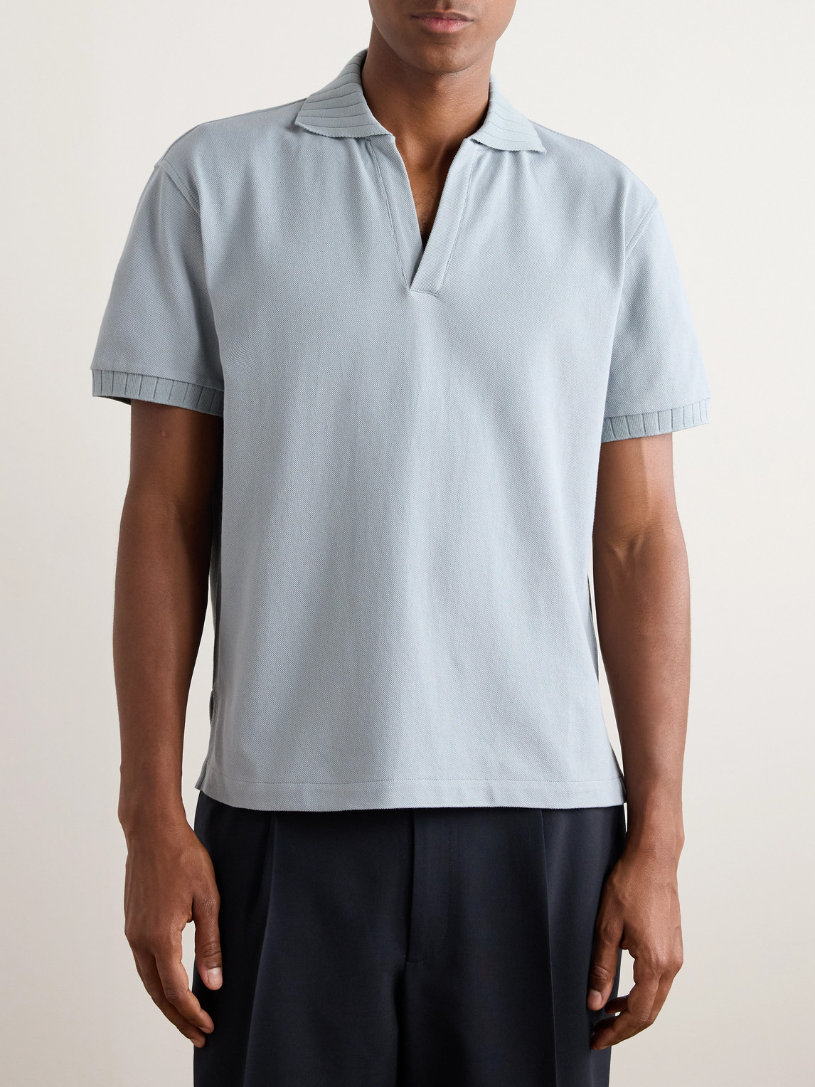 Shop Stòffa Cotton-piqué Polo Shirt In Blue